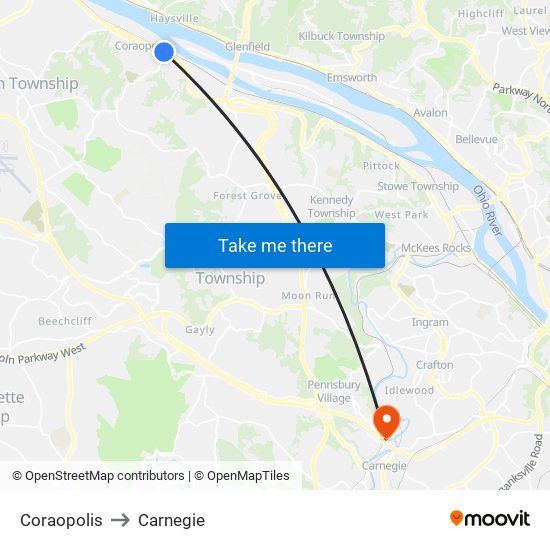 Coraopolis to Carnegie map