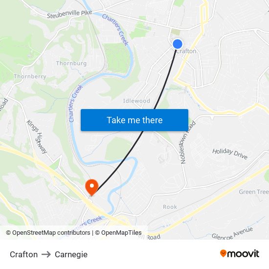 Crafton to Carnegie map