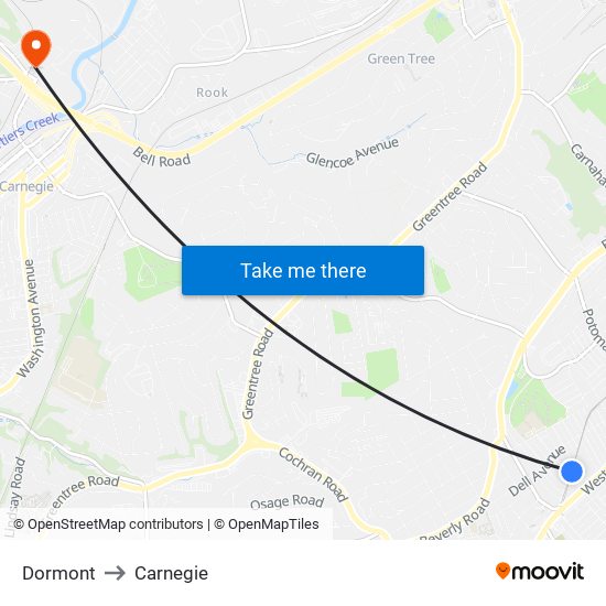 Dormont to Carnegie map