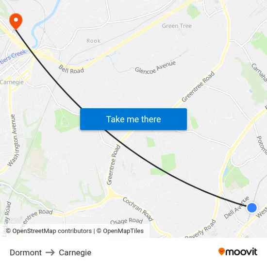 Dormont to Carnegie map