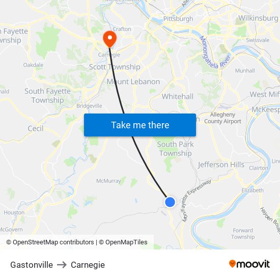 Gastonville to Carnegie map