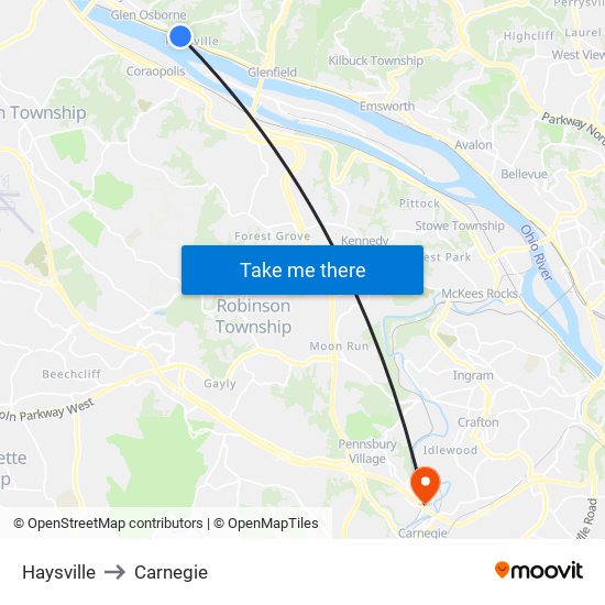 Haysville to Carnegie map