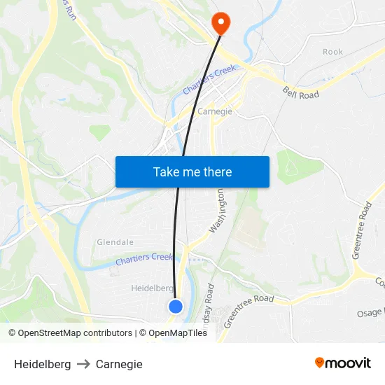 Heidelberg to Carnegie map