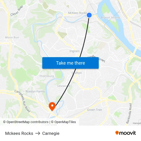 Mckees Rocks to Carnegie map