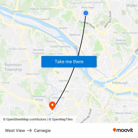 West View to Carnegie map