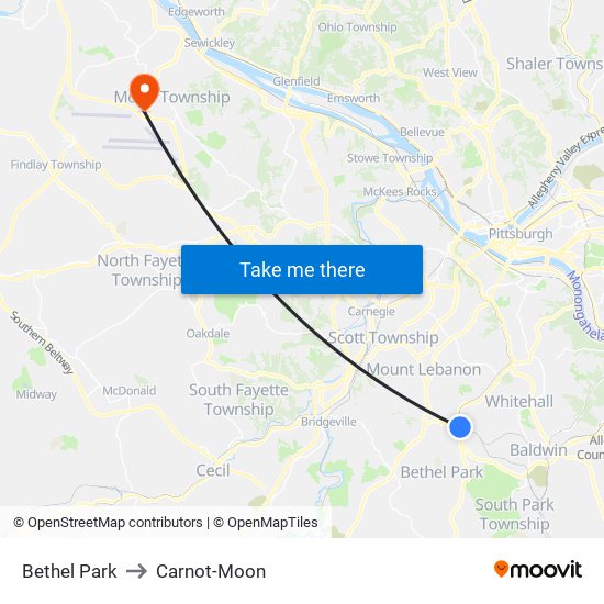 Bethel Park to Carnot-Moon map