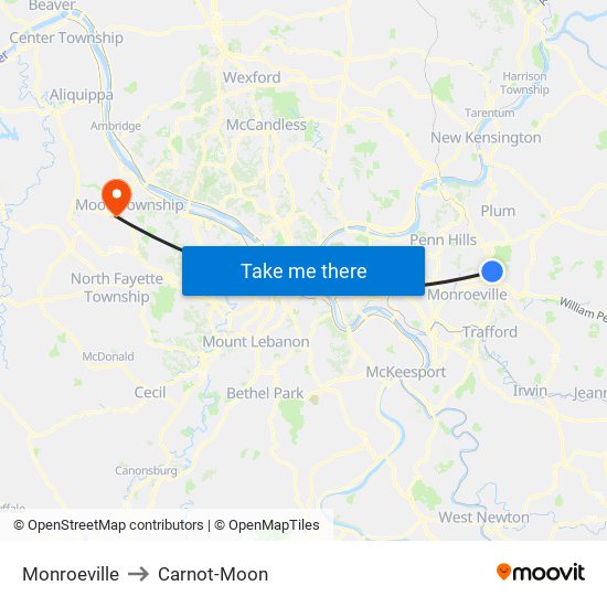 Monroeville to Carnot-Moon map