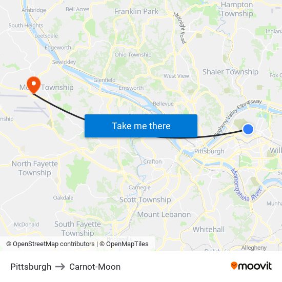 Pittsburgh to Carnot-Moon map