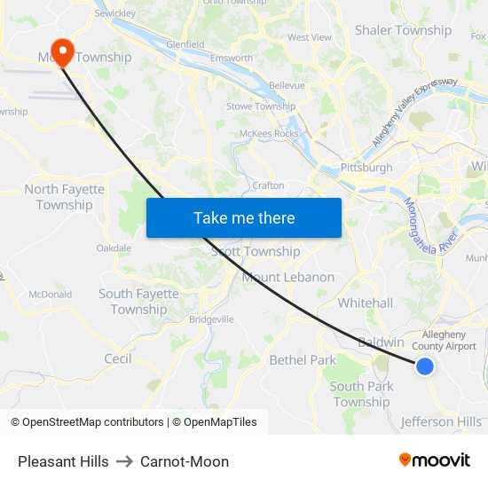 Pleasant Hills to Carnot-Moon map