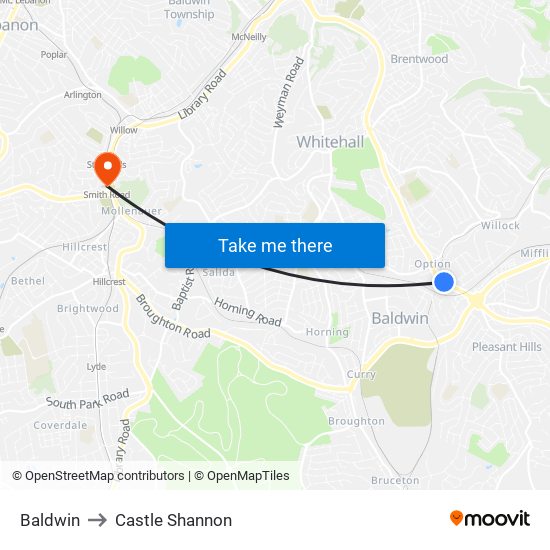 Baldwin to Castle Shannon map