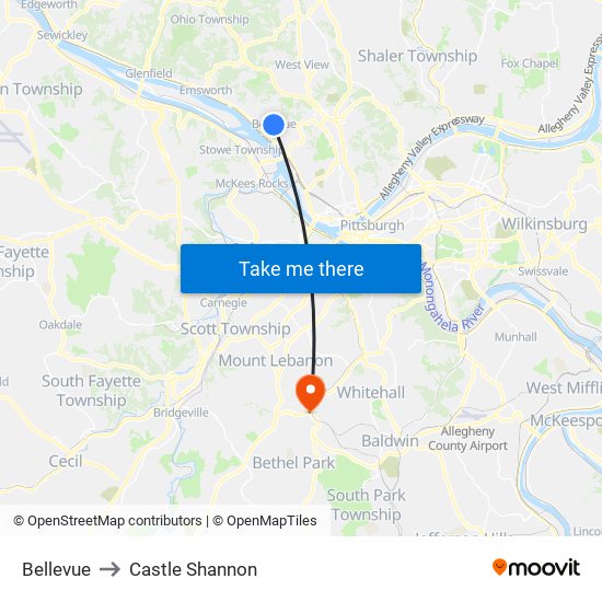 Bellevue to Castle Shannon map