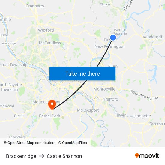 Brackenridge to Castle Shannon map