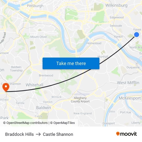 Braddock Hills to Castle Shannon map