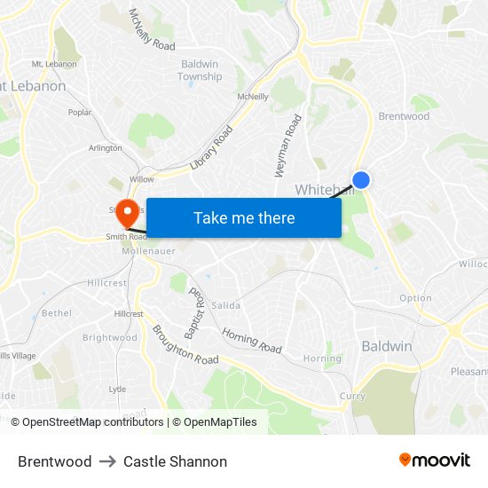 Brentwood to Castle Shannon map