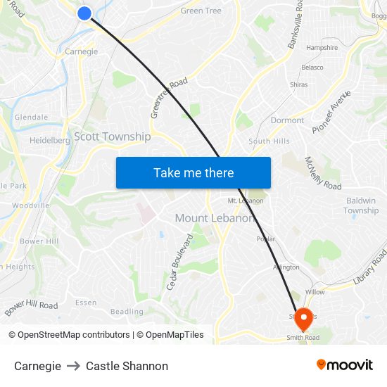 Carnegie to Castle Shannon map