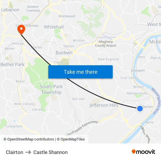 Clairton to Castle Shannon map