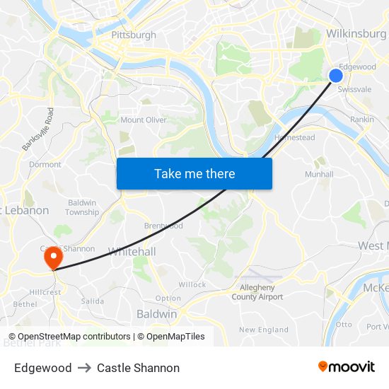 Edgewood to Castle Shannon map