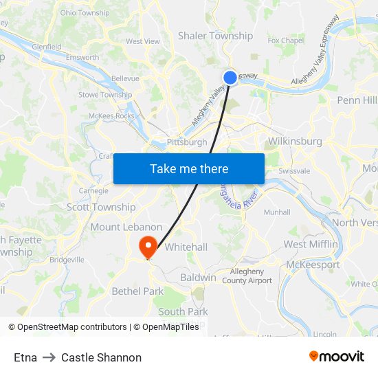 Etna to Castle Shannon map