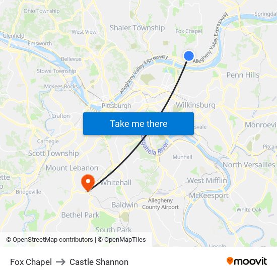 Fox Chapel to Castle Shannon map