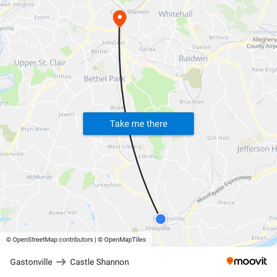 Gastonville to Castle Shannon map