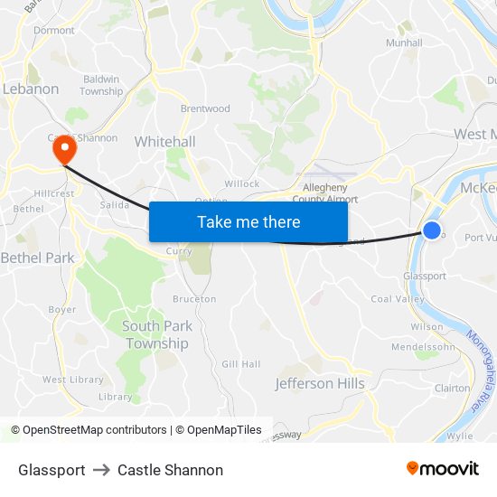 Glassport to Castle Shannon map