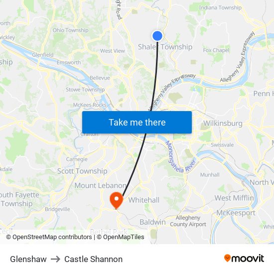 Glenshaw to Castle Shannon map