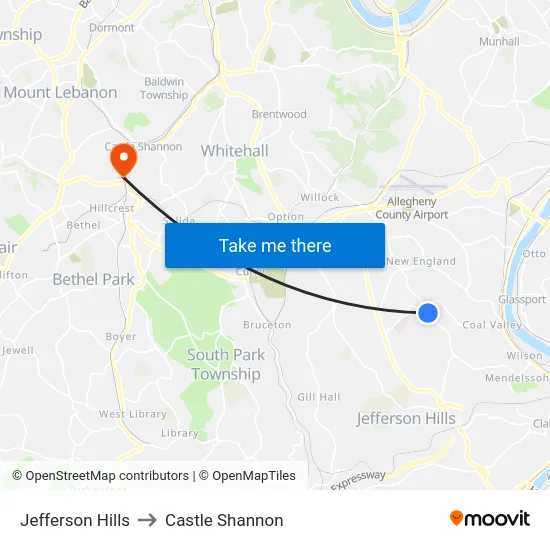 Jefferson Hills to Castle Shannon map