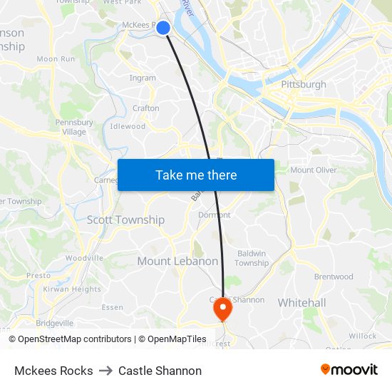 Mckees Rocks to Castle Shannon map