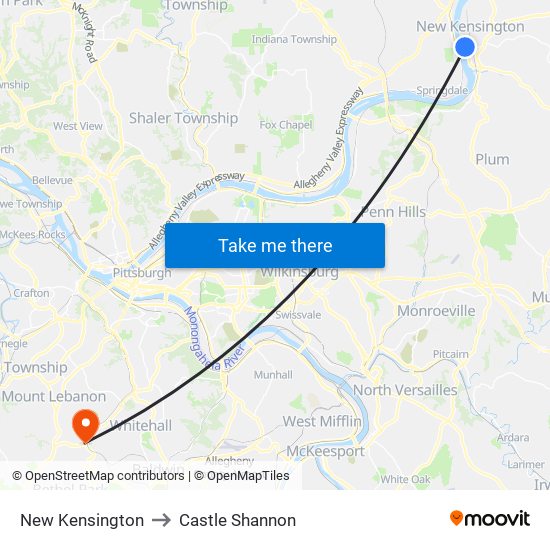 New Kensington to Castle Shannon map