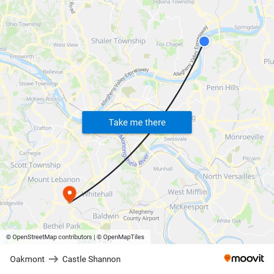 Oakmont to Castle Shannon map