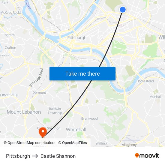 Pittsburgh to Castle Shannon map