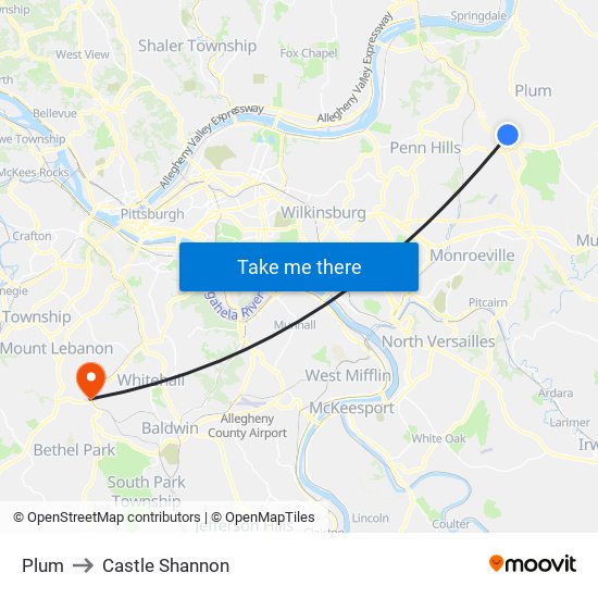 Plum to Castle Shannon map