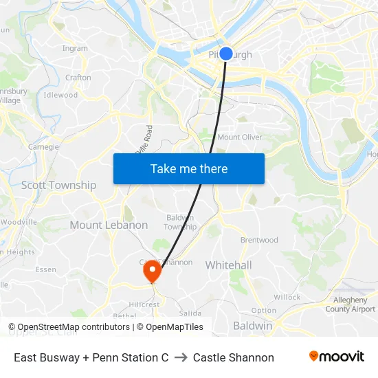 East Busway + Penn Station C to Castle Shannon map