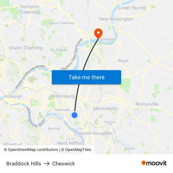 Braddock Hills to Cheswick map