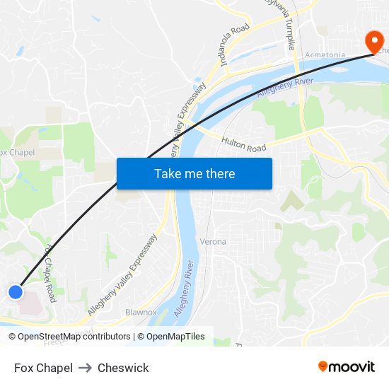 Fox Chapel to Cheswick map