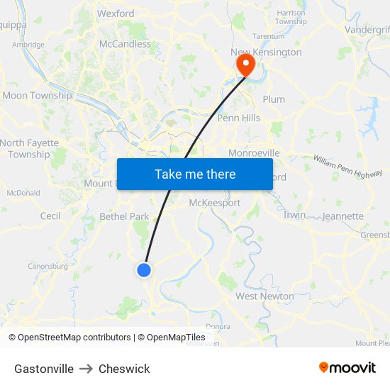 Gastonville to Cheswick map