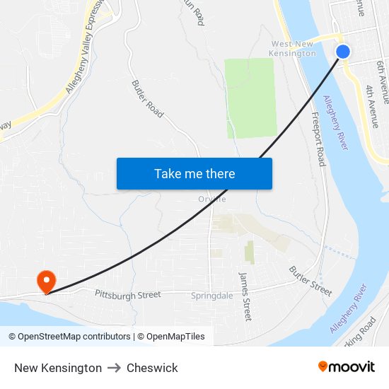 New Kensington to Cheswick map