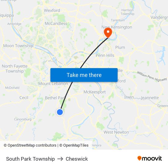 South Park Township to Cheswick map