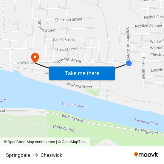 Springdale to Cheswick map