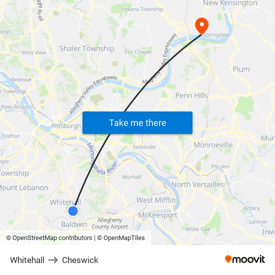 Whitehall to Cheswick map