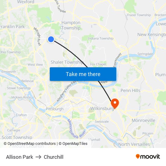 Allison Park to Churchill map