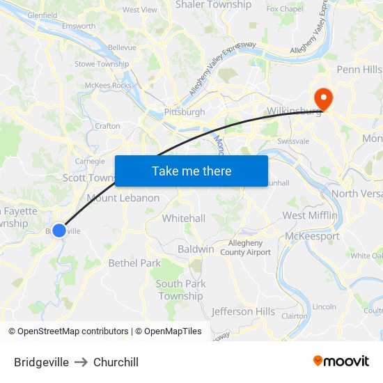 Bridgeville to Churchill map