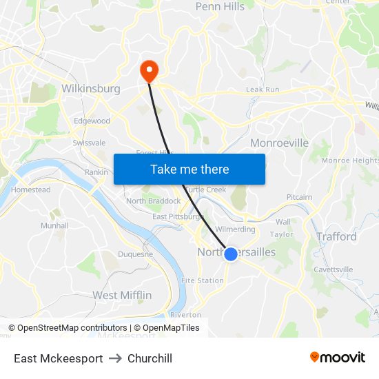East Mckeesport to Churchill map