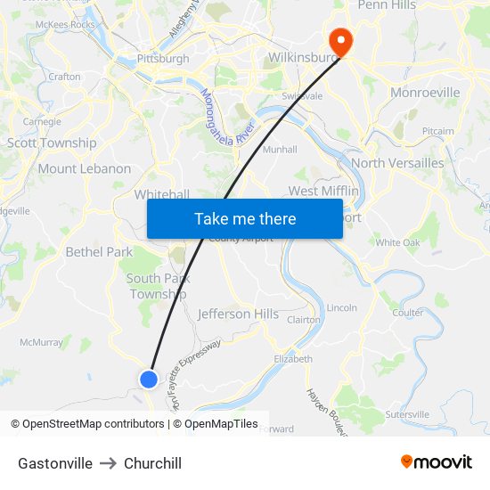 Gastonville to Churchill map