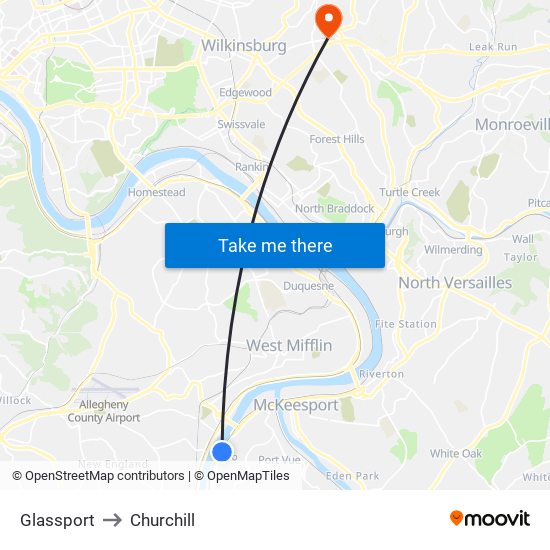 Glassport to Churchill map