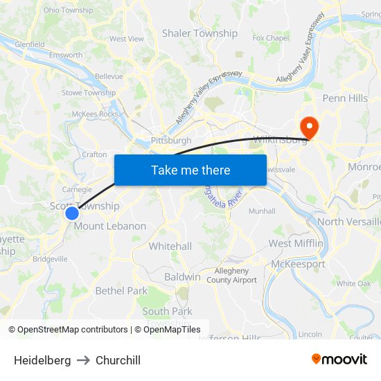 Heidelberg to Churchill map