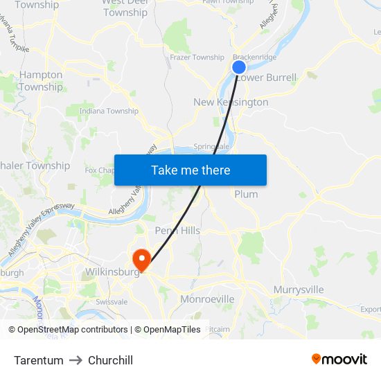 Tarentum to Churchill map