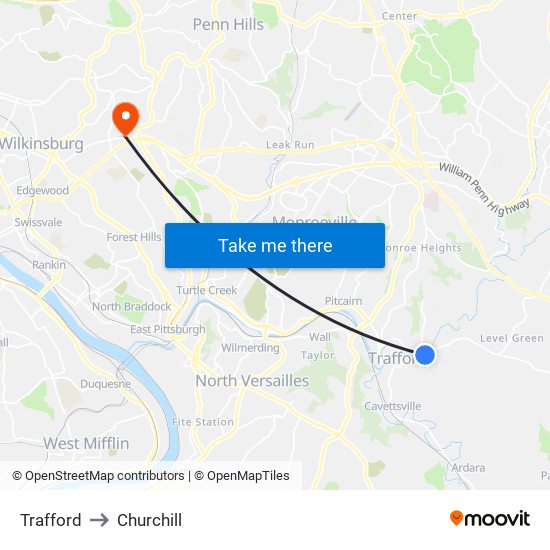 Trafford to Churchill map