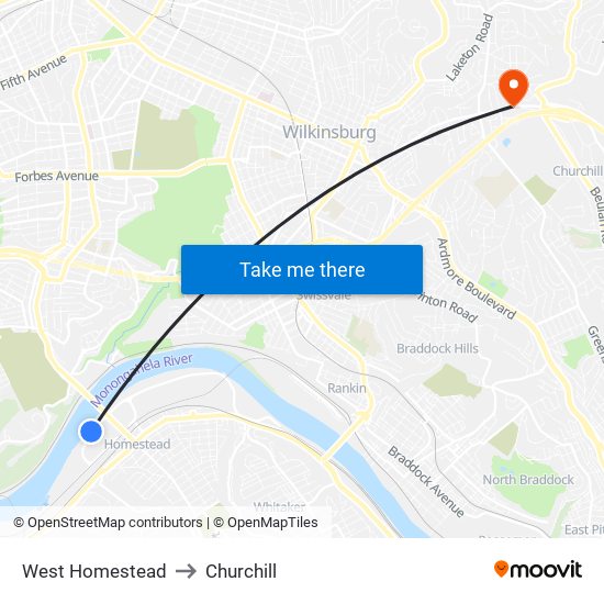 West Homestead to Churchill map