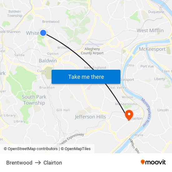 Brentwood to Clairton map